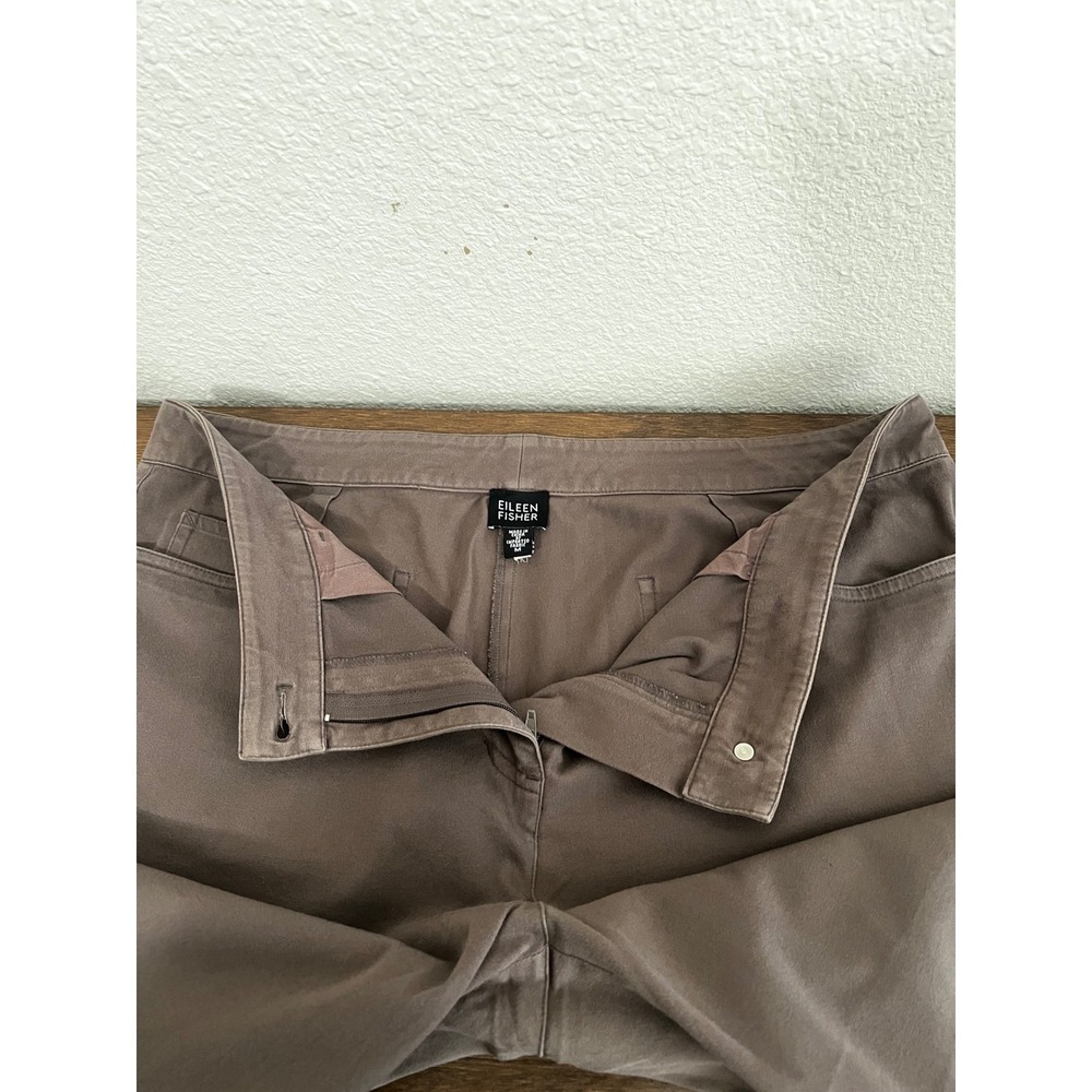 Eileen Fisher Taupe Brown Cropped Twill Pants Womens M Mid Rise Straight Leg - Picture 6 of 15